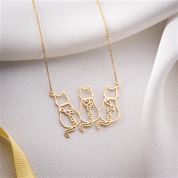 Personalised Sterling Silver Cat Necklace with Name