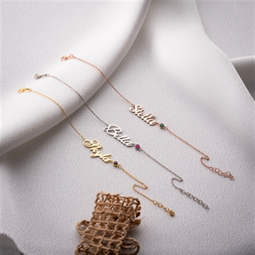 Personalised Name Bracelet with Birthstone