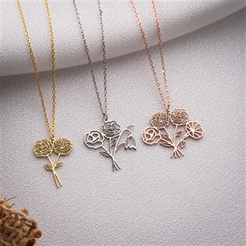 Personalised Birth Flower Bouquet Necklace
