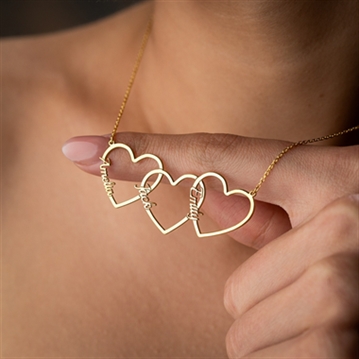 Personalised Three Hearts Necklace in Sterling Silver