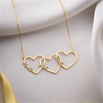 Personalised Three Hearts Necklace in Sterling Silver