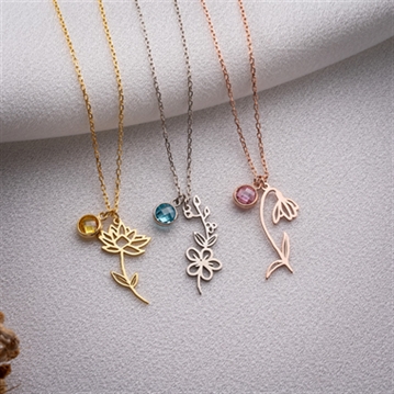 Birth Flower Necklace with Birthstone