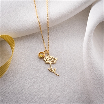 Birth Flower Necklace with Birthstone