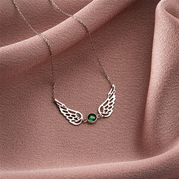 Angel Wing Necklace with Birthstone