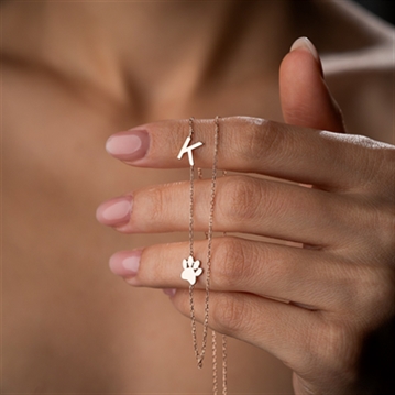 Sideway Initial and Dog Paw Necklace