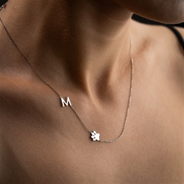 Sideway Initial and Dog Paw Necklace
