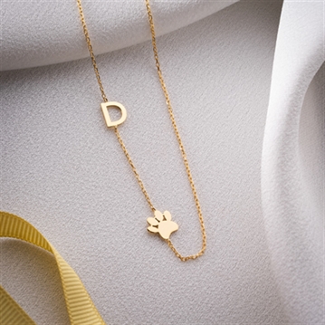 Sideway Initial and Dog Paw Necklace