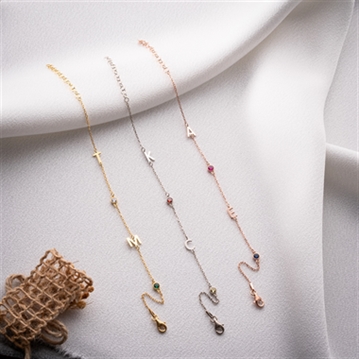 Personalised Birthstone Bracelet with Initial Charms