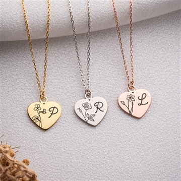 Personalised Birth Flower Heart Necklace with Initial