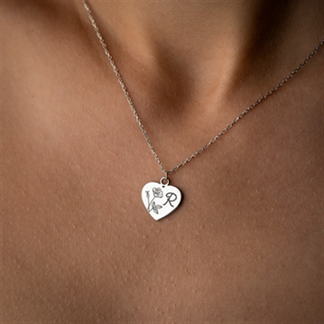 Personalised Birth Flower Heart Necklace with Initial