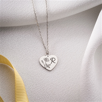 Personalised Birth Flower Heart Necklace with Initial