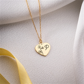 Personalised Birth Flower Heart Necklace with Initial
