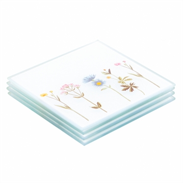 Floral Glass Coaster Set