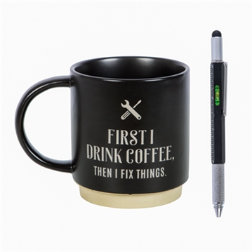First I Drink Coffee Mug with Multi-Tool Pen