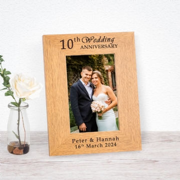 Personalised 10th Wedding Anniversary Wooden Photo Frame