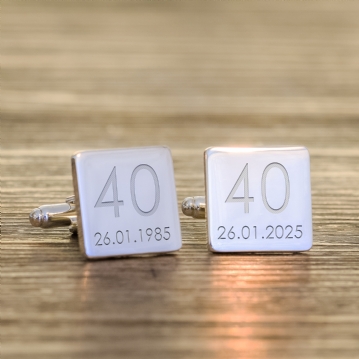 Personalised 40th Wedding Anniversary Silver Finish Square Cufflinks