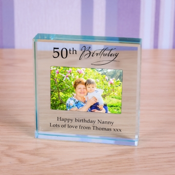 Personalised Happy 50th Birthday Photo Upload Glass Token