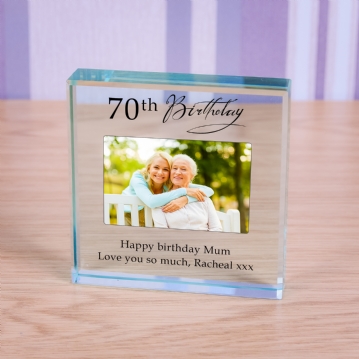 Personalised Happy 70th Birthday Photo Upload Glass Token