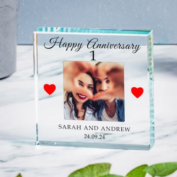 Personalised 1st Wedding Anniversary Photo Upload Glass Token
