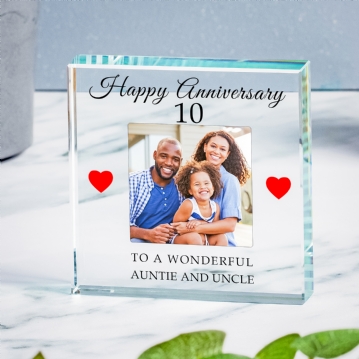 Personalised 10th Wedding Anniversary Photo Upload Glass Token