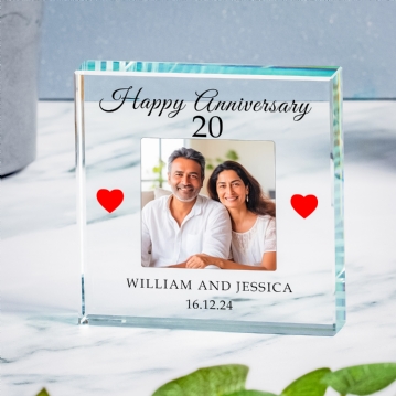 Personalised 20th Wedding Anniversary Photo Upload Glass Token