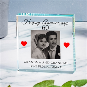 Personalised 60th Wedding Anniversary Photo Upload Glass Token