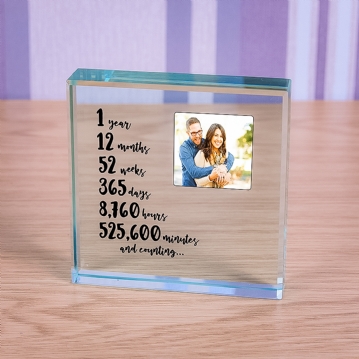 Personalised 1st Anniversary Photo Upload Year, Months, Weeks, Days, Hours, Minutes Glass Token