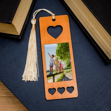 Personalised Photo Upload Wooden Hearts Bookmark
