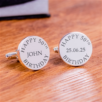 Happy 50th Birthday Cufflinks - Silver Finish