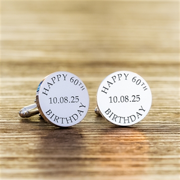 Happy 60th Birthday Cufflinks - Silver Finish