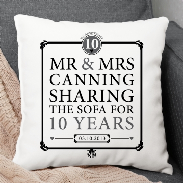Personalised 10th Anniversary Sharing The Sofa Cushion