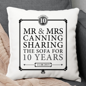 Personalised 10th Anniversary Sharing The Sofa Cushion
