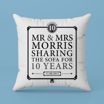 Personalised 10th Anniversary Sharing The Sofa Cushion