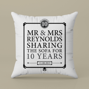 Personalised 10th Anniversary Sharing The Sofa Cushion