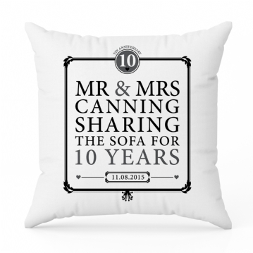 Personalised 10th Anniversary Sharing The Sofa Cushion