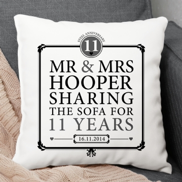 Personalised 11th Anniversary Sharing The Sofa Cushion