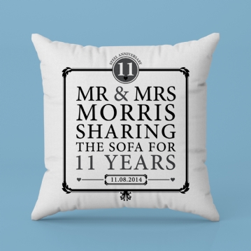 Personalised 11th Anniversary Sharing The Sofa Cushion