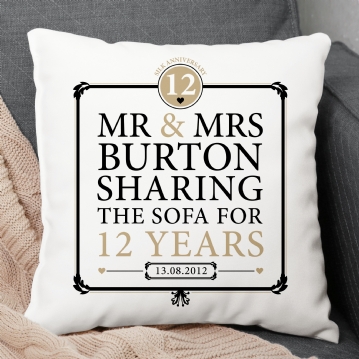 Personalised 12th Anniversary Sharing The Sofa Cushion