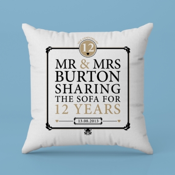 Personalised 12th Anniversary Sharing The Sofa Cushion