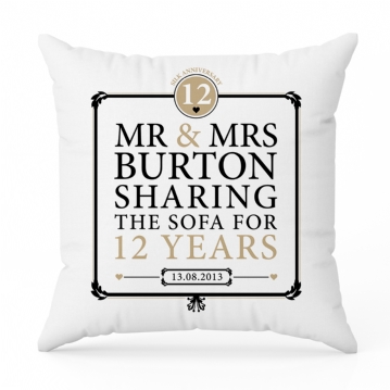 Personalised 12th Anniversary Sharing The Sofa Cushion