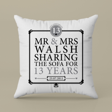 Personalised 13th Anniversary Sharing The Sofa Cushion