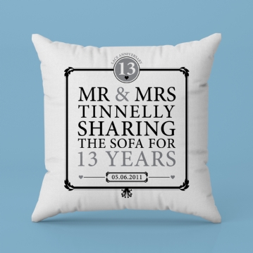 Personalised 13th Anniversary Sharing The Sofa Cushion