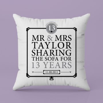 Personalised 13th Anniversary Sharing The Sofa Cushion