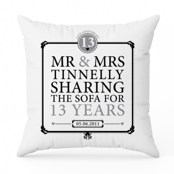 Personalised 13th Anniversary Sharing The Sofa Cushion