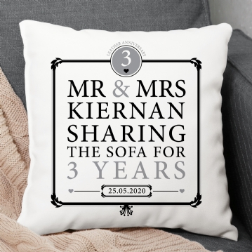 Personalised 3rd Anniversary Sharing The Sofa Cushion