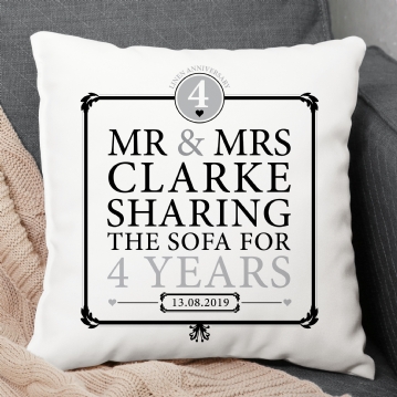 Personalised 4th Anniversary Sharing The Sofa Cushion