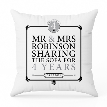 Personalised 4th Anniversary Sharing The Sofa Cushion