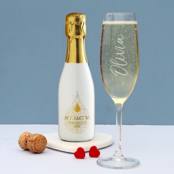 Personalised Glass & 20cl White Academia Prosecco Set
