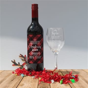 Merry Christmas Wine and Glass Set
