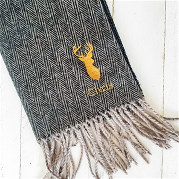 Personalised Brown Herringbone Stag Scarf